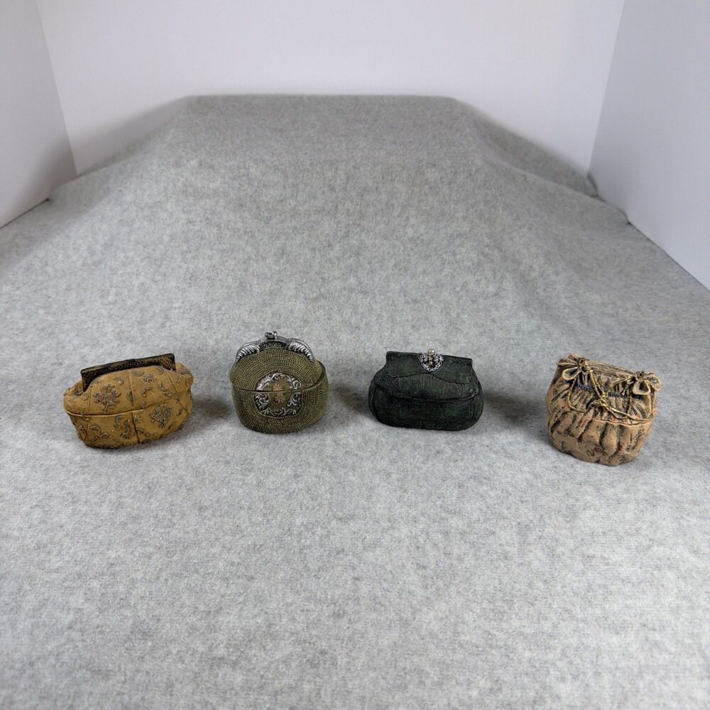 Vintage Resin Lot Of 4 Purse Trinket Boxes Handbag Collection